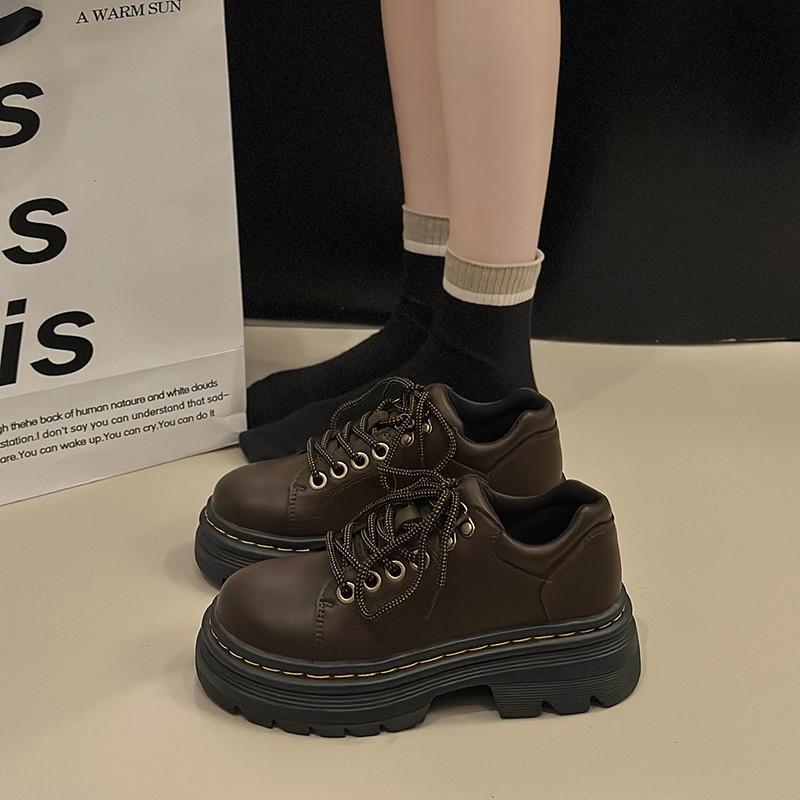 Módní dámské derby boty Podzimní britský styl Dámská obuv Lodičky s kožešinou Kulatá špička Dřeváky Platforma Ležérní tenisky Kožené Podzimní Pr