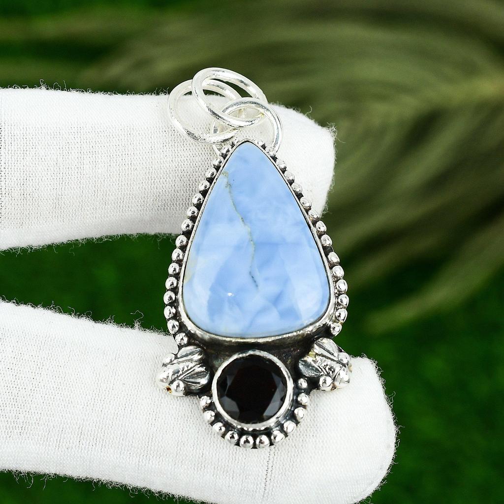 925 Silver Owyhee Blue Opal Gemstone Spinel Wife Bezel Trendy Pendant Jewelry