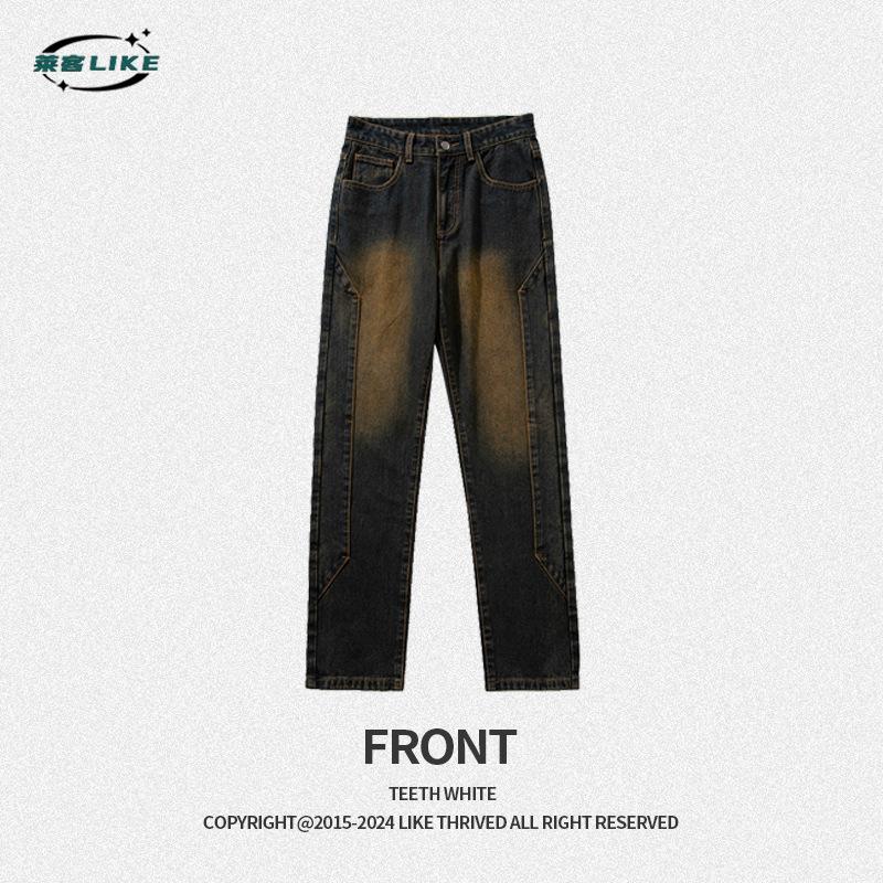 

Американские ретро-джинсы High Street, мужские, стиль Vibe, желтые, окрашенные в грязевой цвет, джинсовые брюки, прямые, утягивающие, джинсовые брюки XXXL зелёный