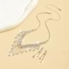 3PC Women's Fashion Design Long Tassel Necklace Earrings Zircon Set Wedding Banquet Party Holiday Gift