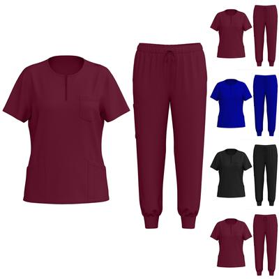 Women's Uniforms Quick-drying Fabric Zipper Collar With Pockets Short-sleeved Pants Solid Color Caregiver Workwear Suit