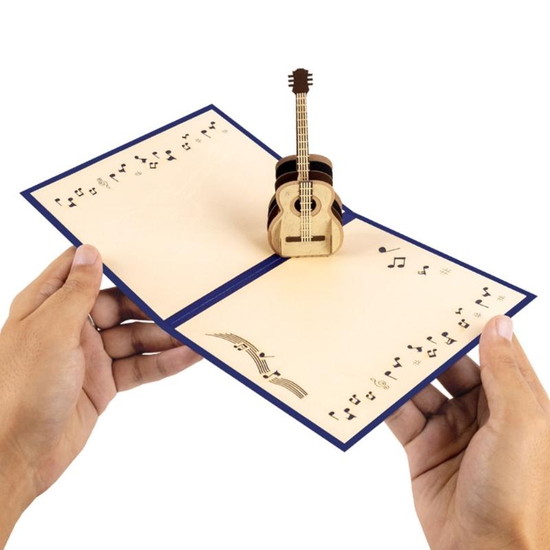 Birthday Greeting Card Paper Sculpture Guitar Happy Birthday Card with Envelope For Kid Adult Anniversary Celebration