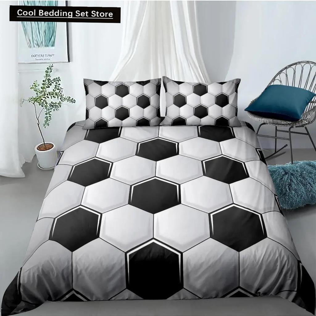 Soccer Duvet Cover Set FootBall and Old Plaster Wall Damage Destruction Punching Bedding Set Teens Queen Polyester Quilt Cover
