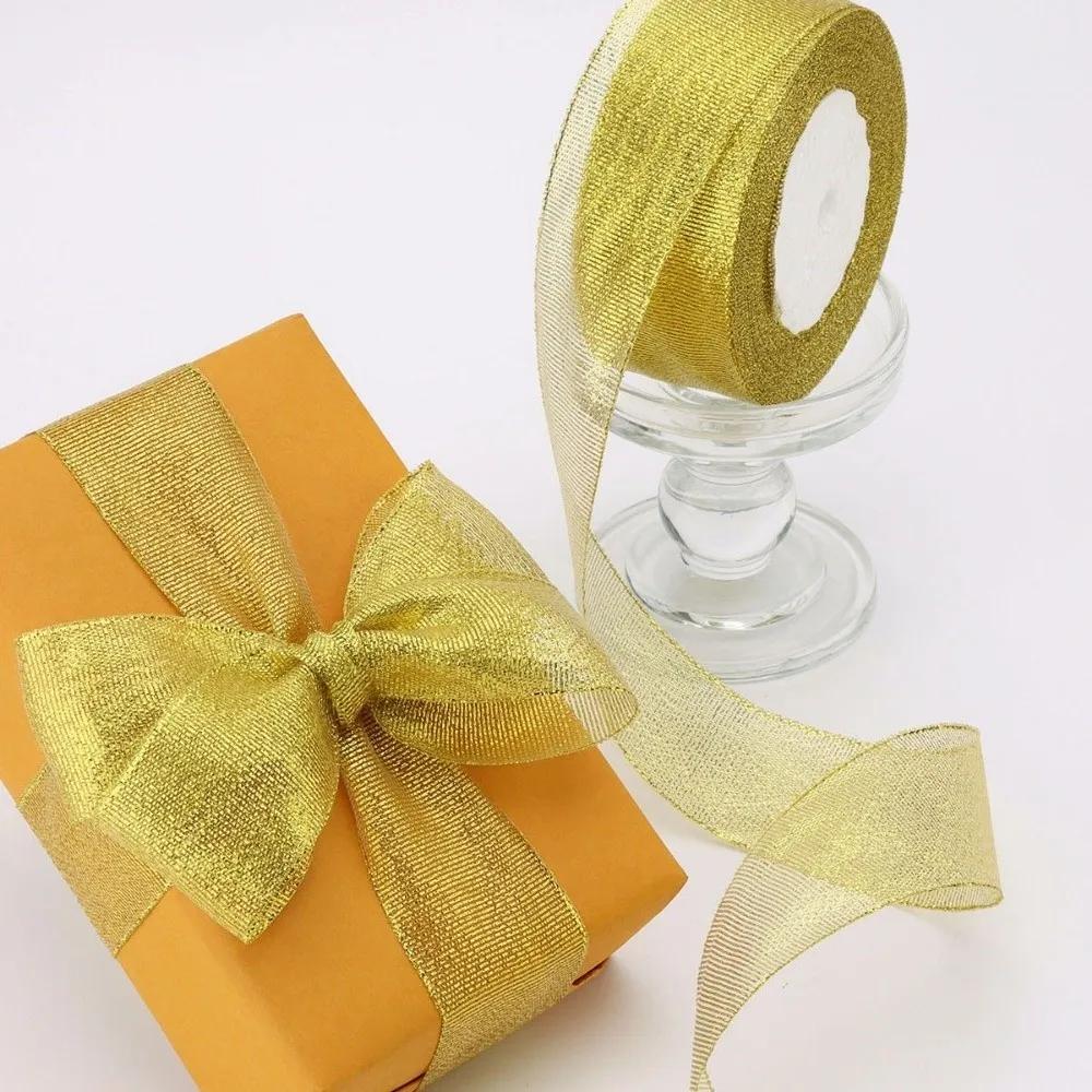 DIY 5 Roletek Satynowej Wstążki Z Brokatem Złotą Srebrną Wstążka do Pakowania Prezentów Wstążka Organzowa Dekoracja Ślubna