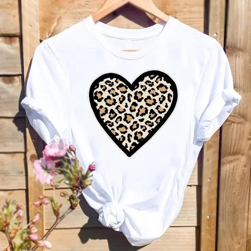 

Graphic T Top Short Sleeve Cute Spring Summer Shirt Female T-Shirt Women Leopard Heart Print T-shirts Fashion S