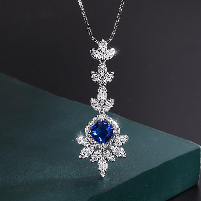 

Jewelry Copper-Plated Real Gold Wind Simulation Blue Spinel Pendant Earrings Women S Set Main Stone 8 * 8