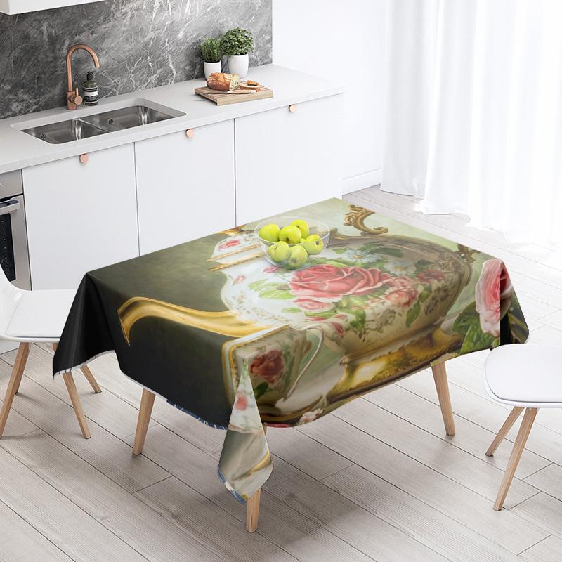 Abstract Art Food Illustration Tablecloth Oil-proof Tablecloth Waterproof Picnic Fabric Nordic Home Decoration