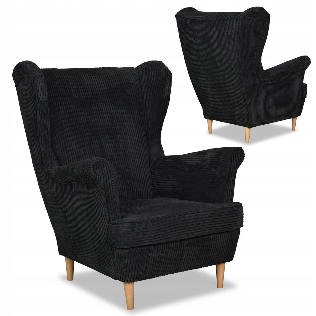 Bonito Scandinavian Wing Chair Family Furniture Black Corduroy Stripes Fashion
