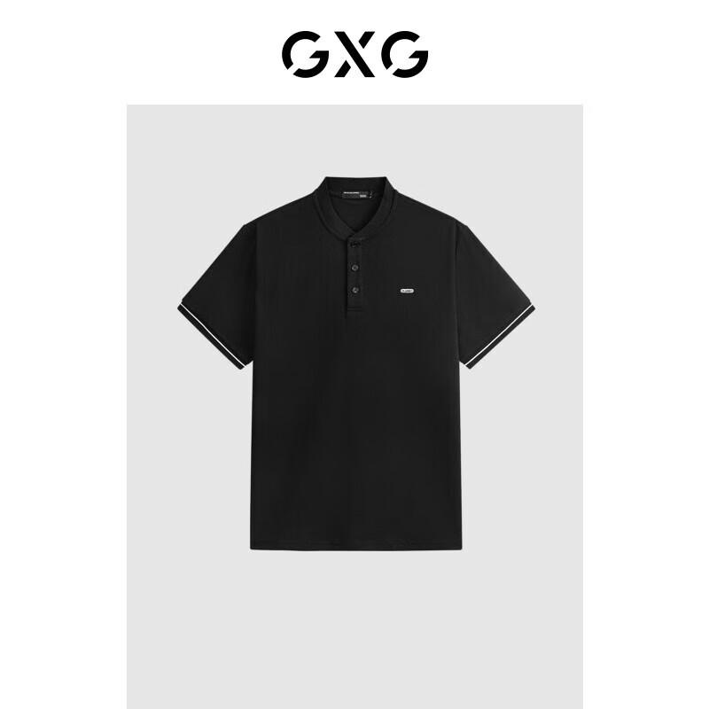 GXG Men s Contrast Cuff Henley Collar Embroidered Polo Shirt M