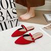 Slippers Women Wear 2025 New Summer Fashion Versatile Flat Bottom Bag Head Soft Leather Lazy Internet Celebrity Pointed Half Slippers