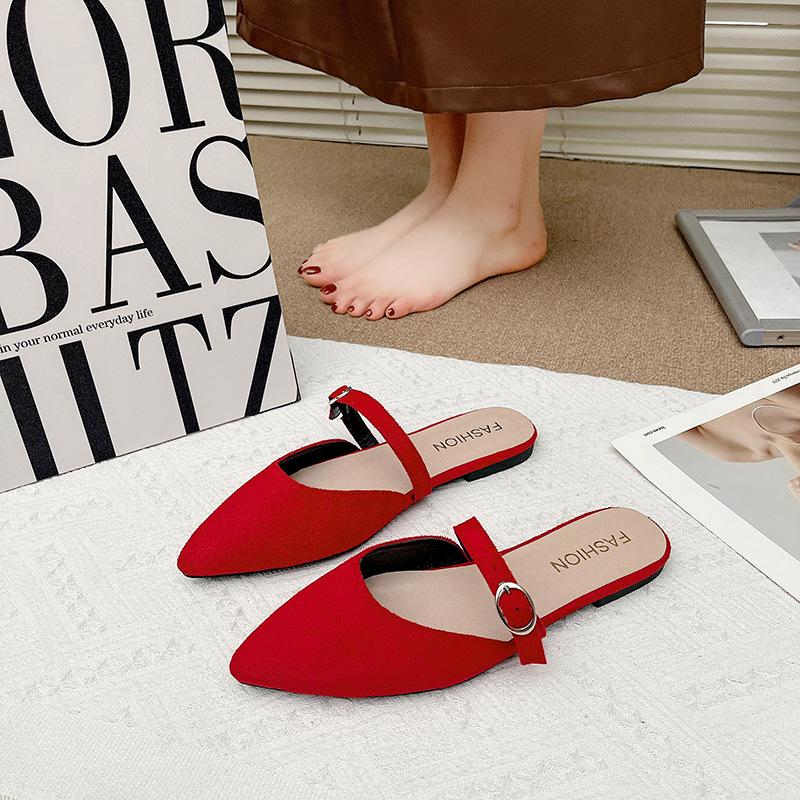 Slippers women wear 2025 new summer fashion versatile flat bottom bag head soft leather lazy Internet celebrity pointed half slippers