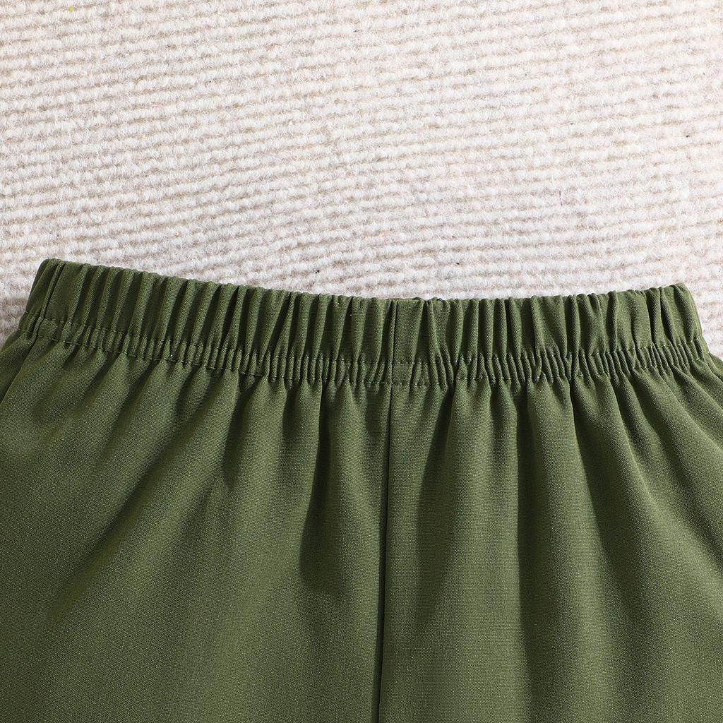 Conjunto de dos piezas para niños de verano con estampado de animales lindos + Pantalones cortos de color liso