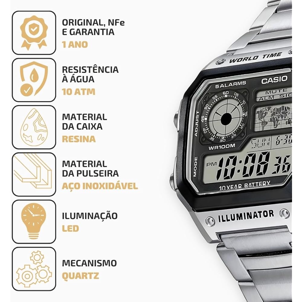 Casio Standard AE-1200WHD-1A Men's Watch Stainless Steel Band Analog Digital Display