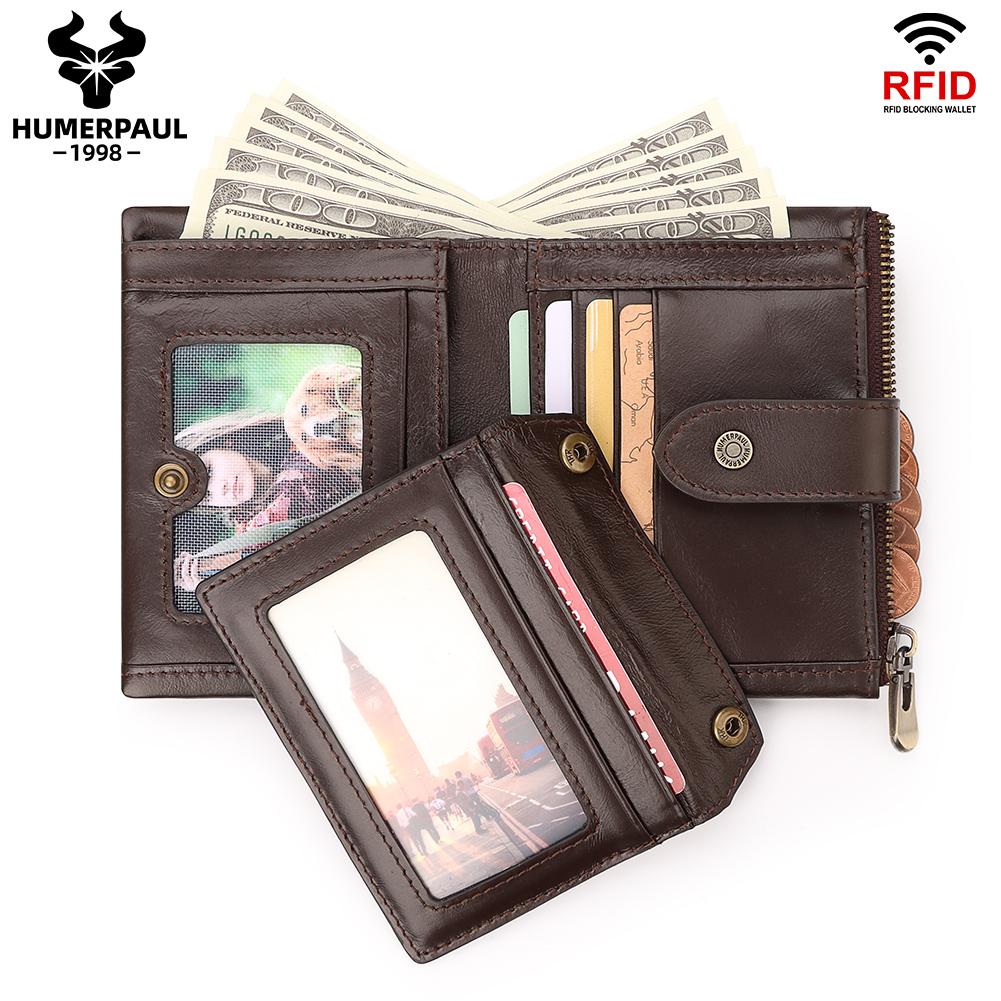 Humerpaul Portfel męski z prawdziwej skóry. Skórzana portmonetka na monety z wieloma kartami Rfid