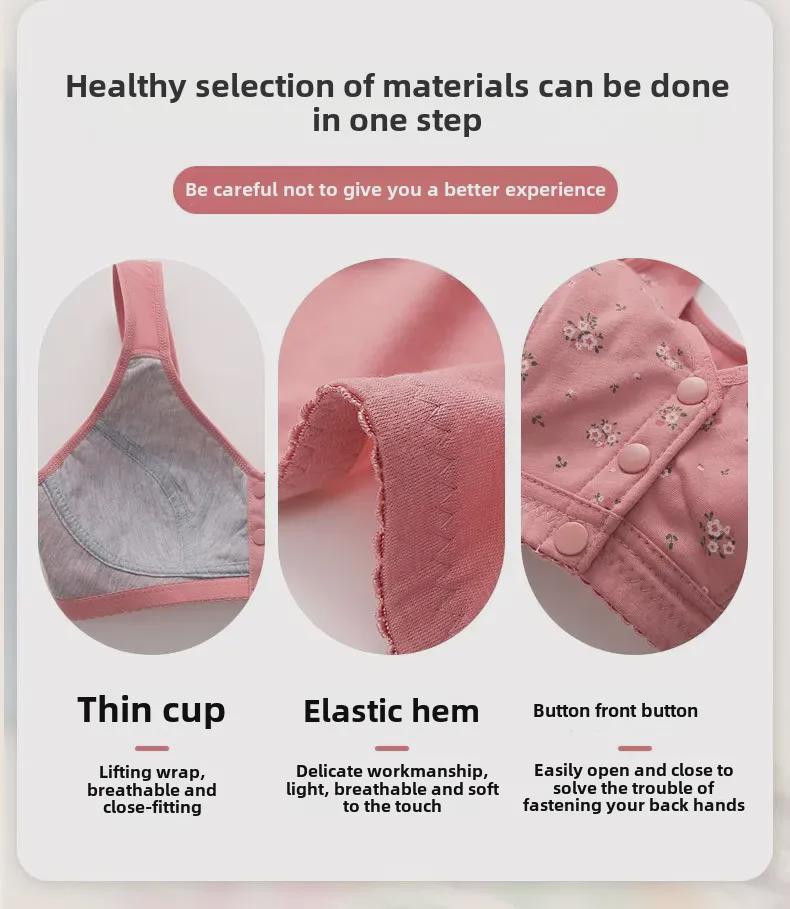 Weicher Baumwoll-BH mit Frontschnalle für Frauen mittleren Alters und ältere Frauen – ohne Stahlring, große Größe, bedruckt, dünnes Westendesign