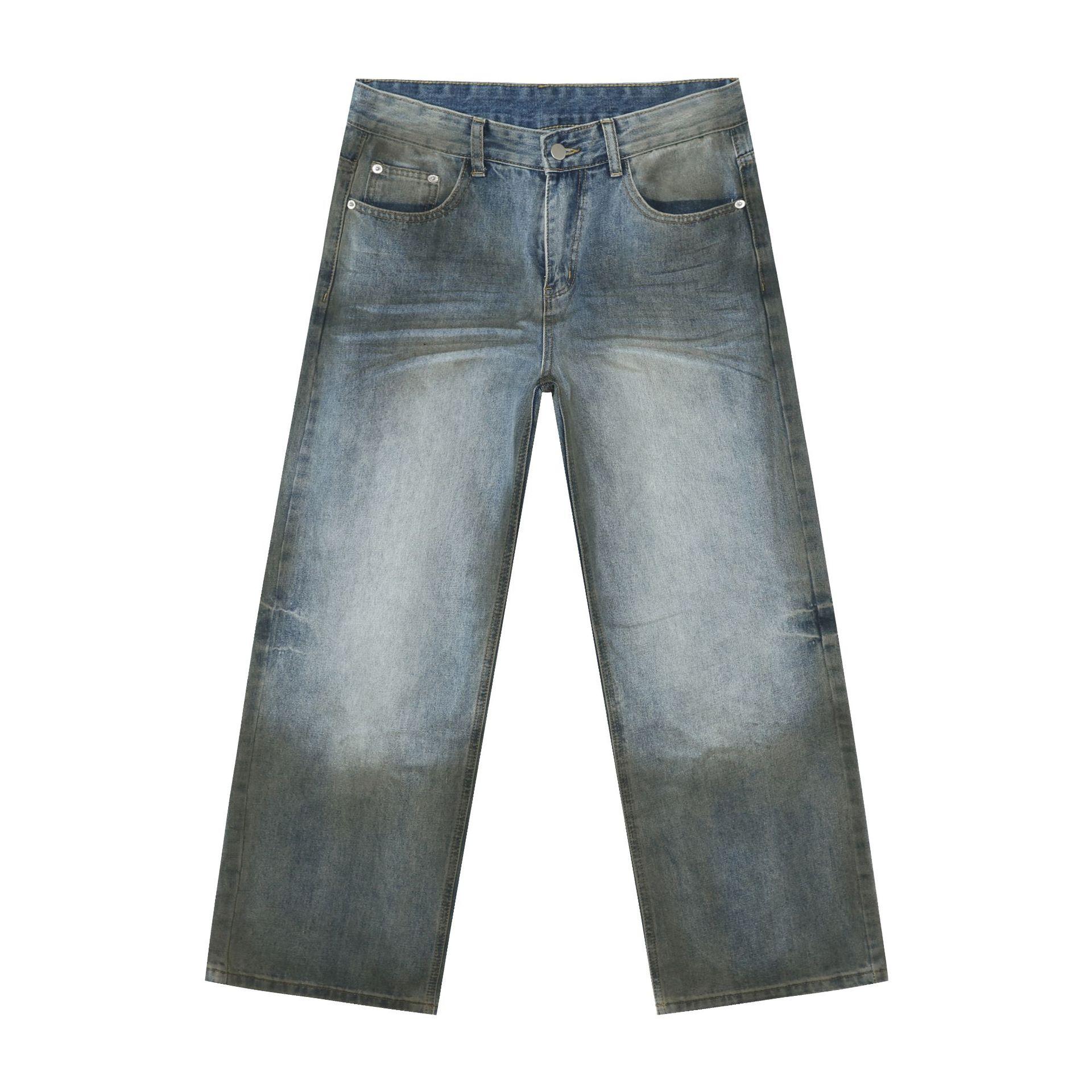 

Длинные брюки High Street Vintage Jeans Мужские свободные прямые состаренные широкие брюки Прямые свободные джинсы для мужчин Модные и удобные брюки XL синий