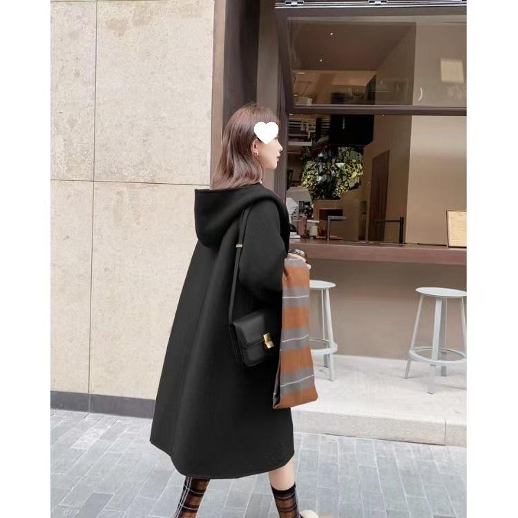 

Women s High-End Korean Style Hooded Wool Coat - 2024 Mid-Length Autumn/Winter Fashion L чорний