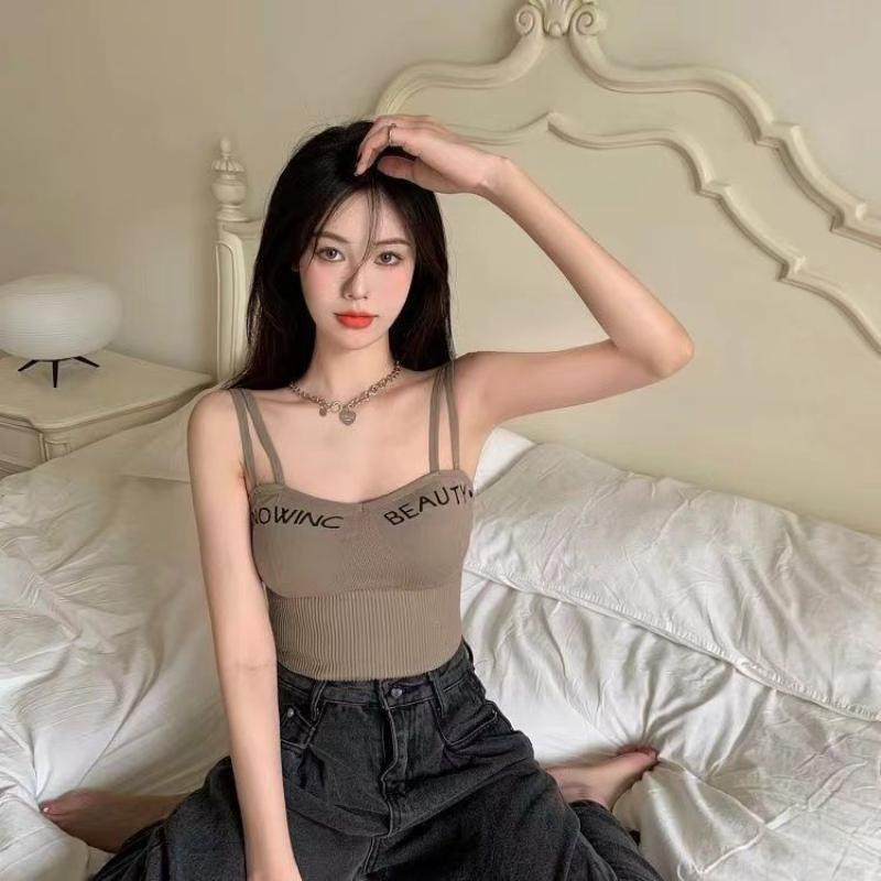 Strap Vest Women's Padded Bottom Shirt Gathered Inside and Outside with Sexy Suspenders