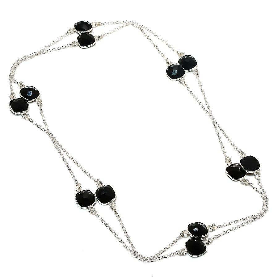 

Ожерелье из серебра 925 пробы с натуральным черным камнем шпинелью 36 дюймов t6n98