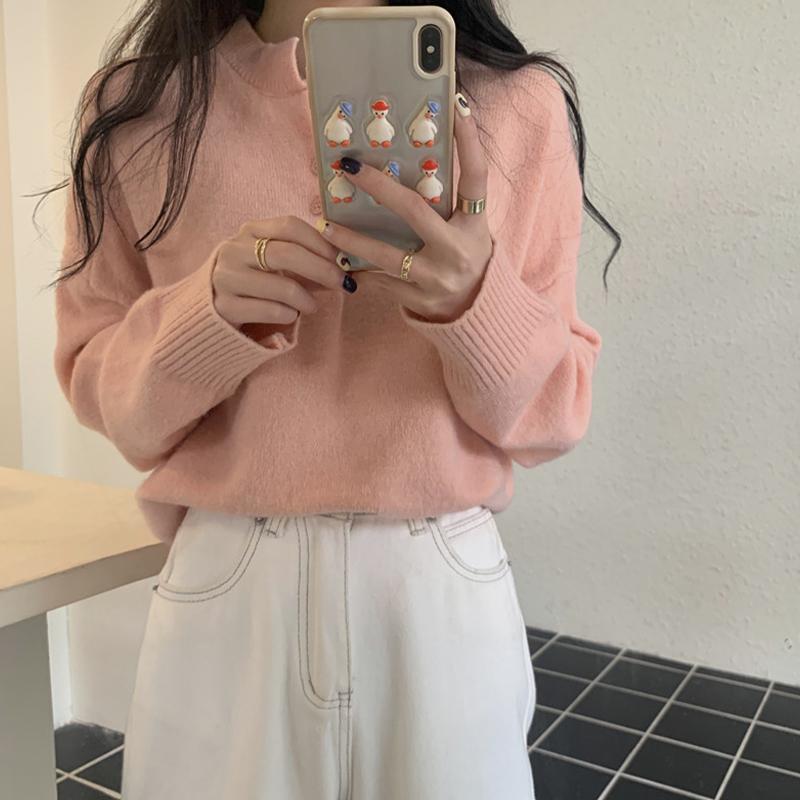 Sweater Women's Loose Solid Color Pullover Long Sleeve Knitted Top