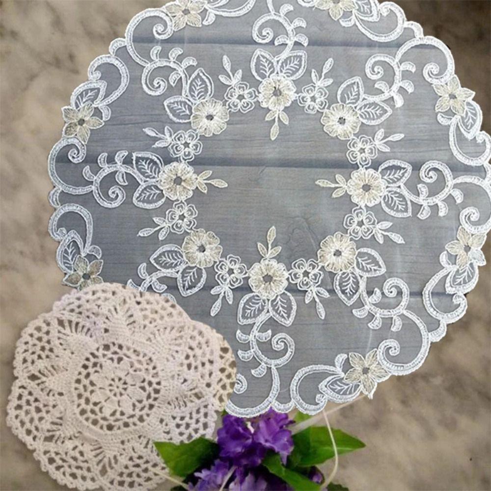 European Style Lace Embroidery Placemat White Place Mat Tea Cup Mat Retro Tablecloth  Study
