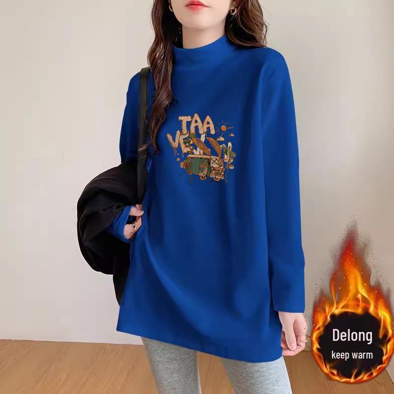 

Velvet Long Sleeve Plus Size Women s Mid-Length Top - Autumn/Winter Korean Style, Thick & Loose Fit, New Arrival. XXL