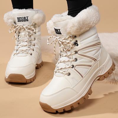 Botas de neve esportivas de viagem ao ar livre tamanho grande para mulheres, inverno, veludo, quentes, cano médio, botas de algodão femininas, sapatos de esqui e caminhada