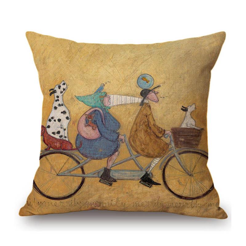 Современное искусство Сэм Тофт Юмористический мультяшный пес Прекрасный милый щенок Забавный Хлопок Лен Наволочка для диванной подушки Подушка для сиденья стула 45x45cm 18x18in