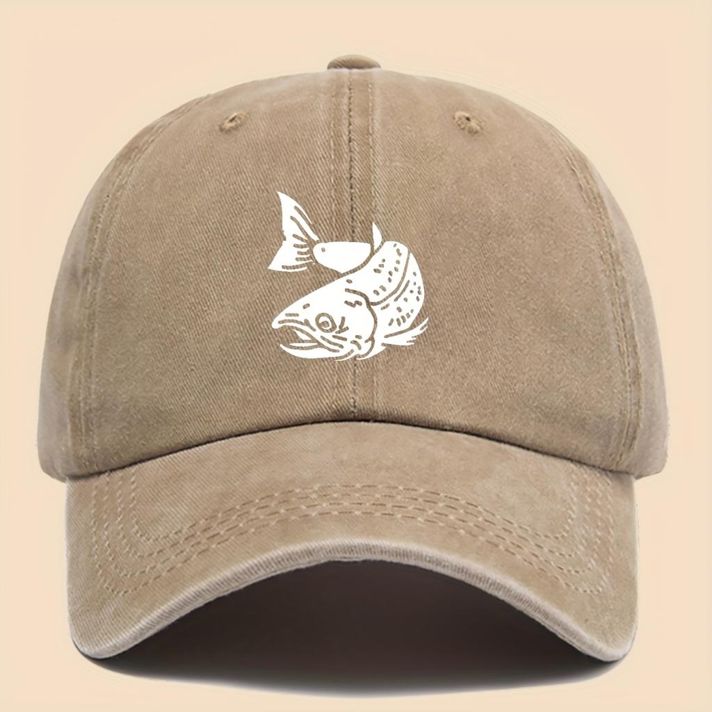Cartoon Fish Print Baseball Cap Vintage Washed Adjustable Fishing Hat Men Women Hip-hop Hat Outdoor Retro Sun Protection Hat