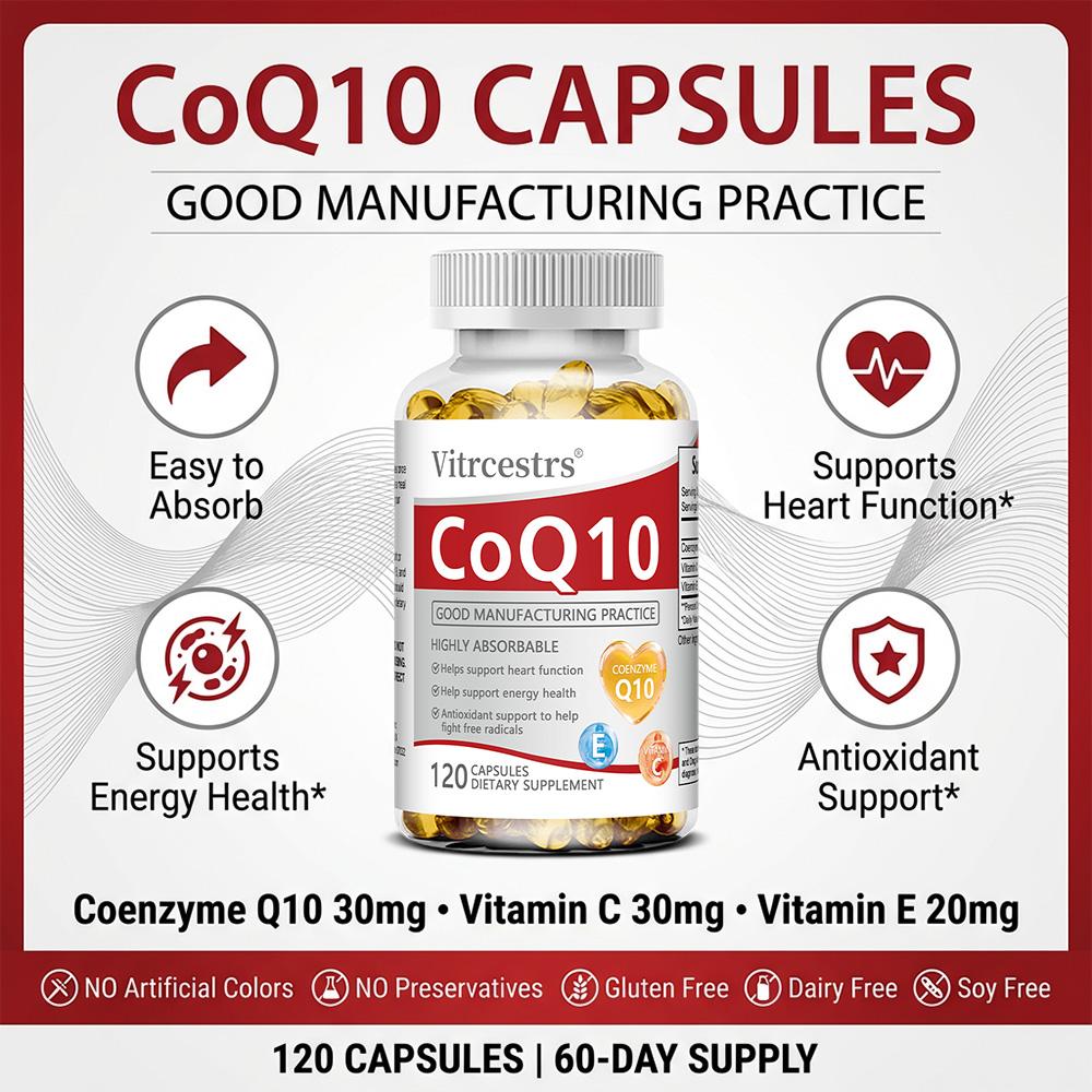 Coenzyme Q10 Dietary Supplement, With Vitamin C, Vitamin E, 120 Softgels Per Bottle