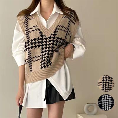 Tooxika Women's Autumn And Winter New V-neck Pullover Sleeveless Top Versatile Plaid Vest