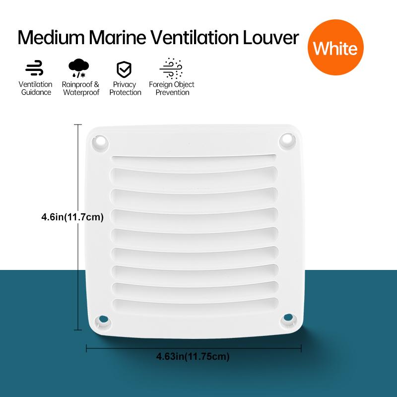 Universal Square Air Vent for Marine Boat & RV, White/Black Louvered Ventilation Grille, Durable Plastic Cover