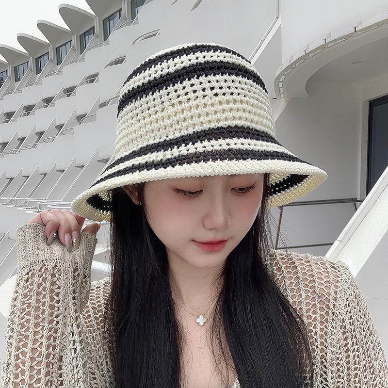 Hat Women's Woven Hollow Straw Hat Summer Breathable Sunshade Sun Protection Hat Outdoor Beach Face Small Versatile Basin Hat