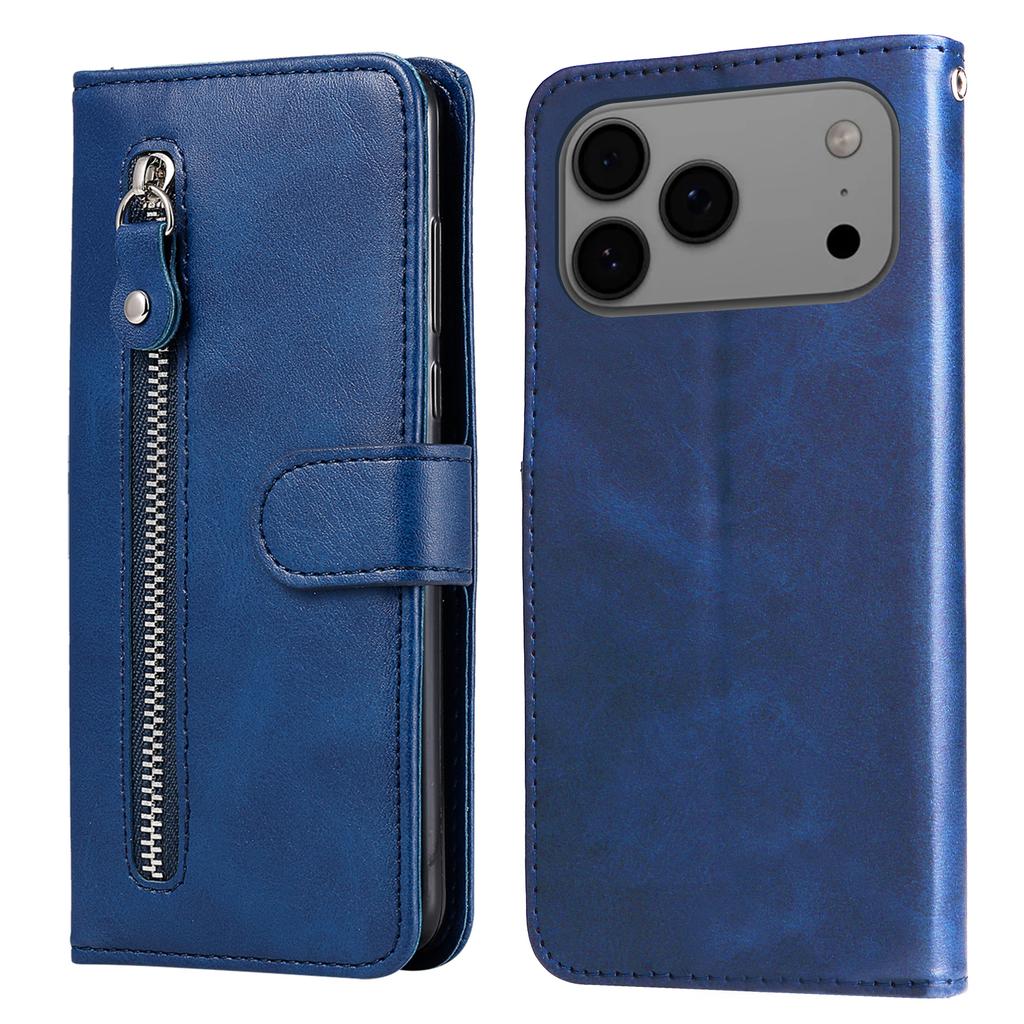 For iPhone 17 Pro Max PU Leather Cases with Zipper Pocket Wallet Phone Cover Stand