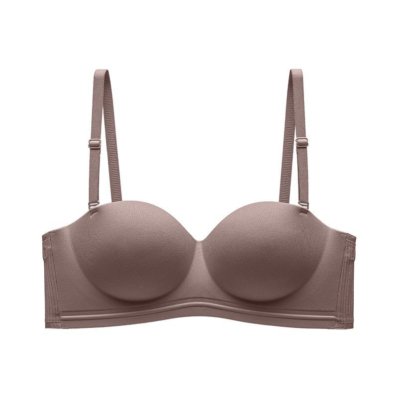 New Solid Color Seamless and Comfortable Half Cup Peach Gathering Anti-sagging Without Steel Ring Support