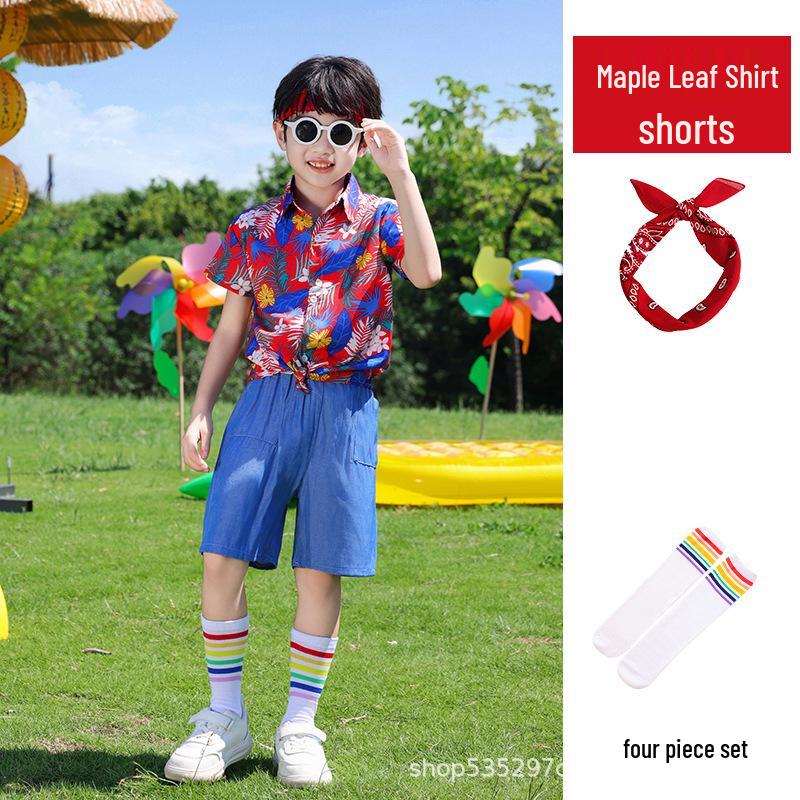 In-Stock Hong Kong Style Floral Cheerleading Uniforms for Boys & Girls - Short Sleeve Performance Costumes (Kindergarten)