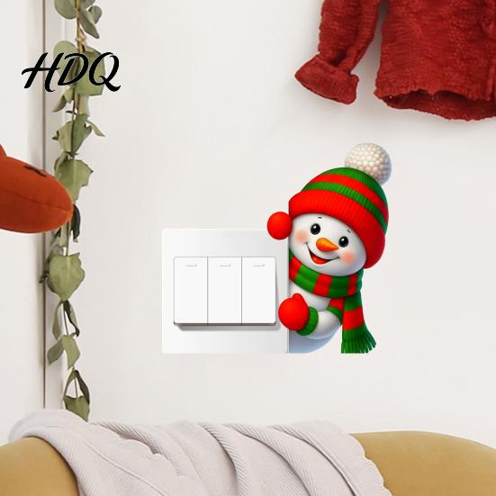 Creative Seasonal Stickers Christmas Snowman Switch Sticker Removable Decorative PVC Decal Cute Bedroom Wall Cartoon Art for Holiday Atmosphere