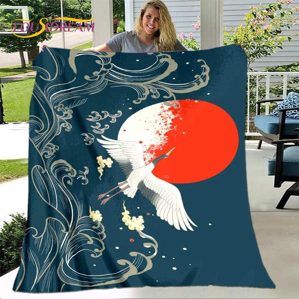 3D Classical Chinese Crane Blanket,Flannel Blanket Throw Blanket,Warm Blanket for Home Living Room Bedroom Beds Sofa Picnic Kid
