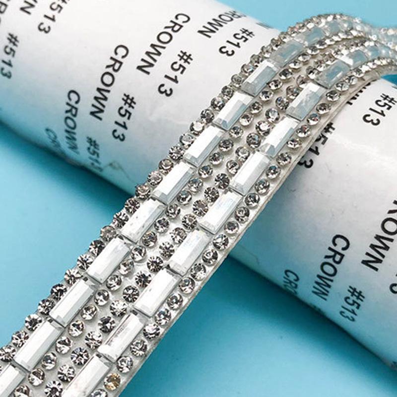 1 Yard Klarglas Strassbesatz Kette Kristallband Klebeapplikation Strassband für Kleidung Tasche Schuhe Dekoration
