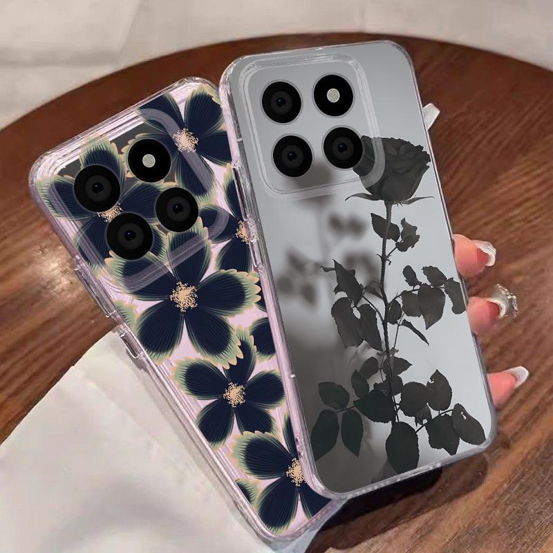 Black Rose Floral Pattern Case For Xiaomi Redmi Note 15 Pro 4G Funda Redmi Note 14 13 Pro 5G Clear TPU Silicone Soft Cover