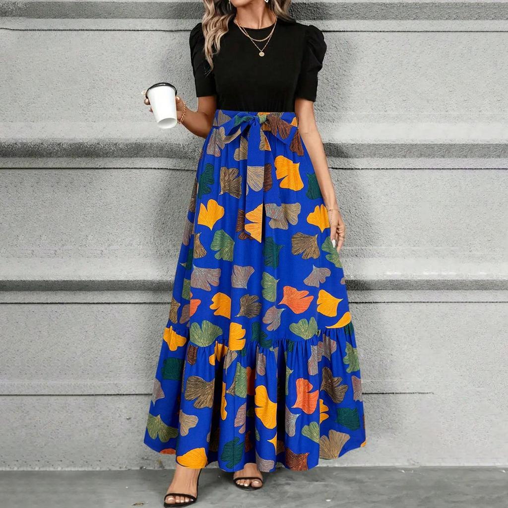 2026 European & American Short-Sleeved Round Neck Printed Dresses: Summer Women's Fashion.