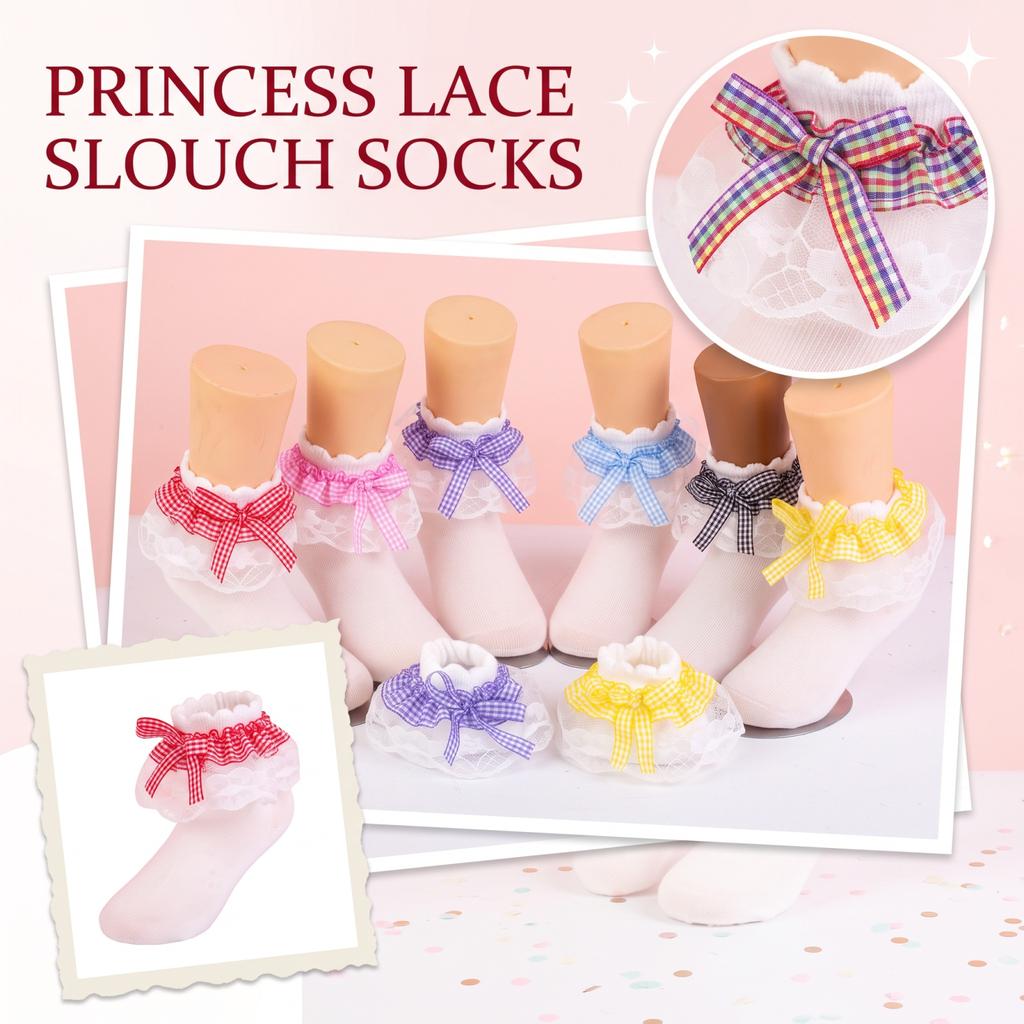 Cute Girls Cotton Slouch Socks for Toddlers with Multi-Layer Lace Trim and - Princess