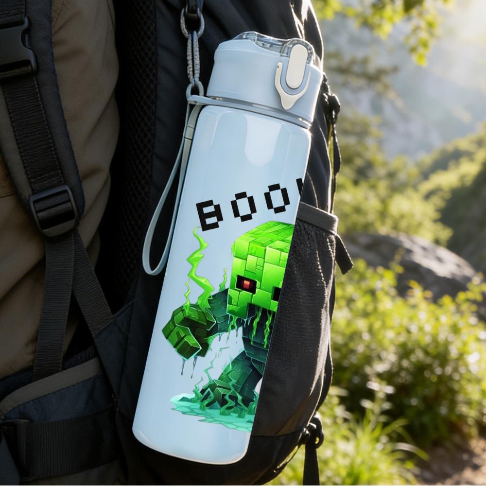 1PC Minecraft Creeper Boom Explode 750ml Color Plastic Sports Water Bottle Leakproof Flip Straw Lid Suitable for Sports Office Home Use