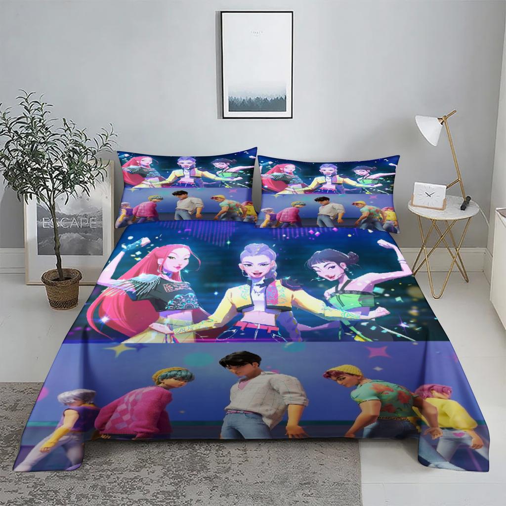 Mira D-Demon Hunters K-Pop Bettwäsche-Set, 3D-gedrucktes Bettlaken mit Kissenbezug, King- und Queen-Size