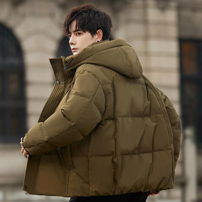 Light Down Jacket Male Teen Student Winter Hooded Jacket Men's Tooling Short Thickened