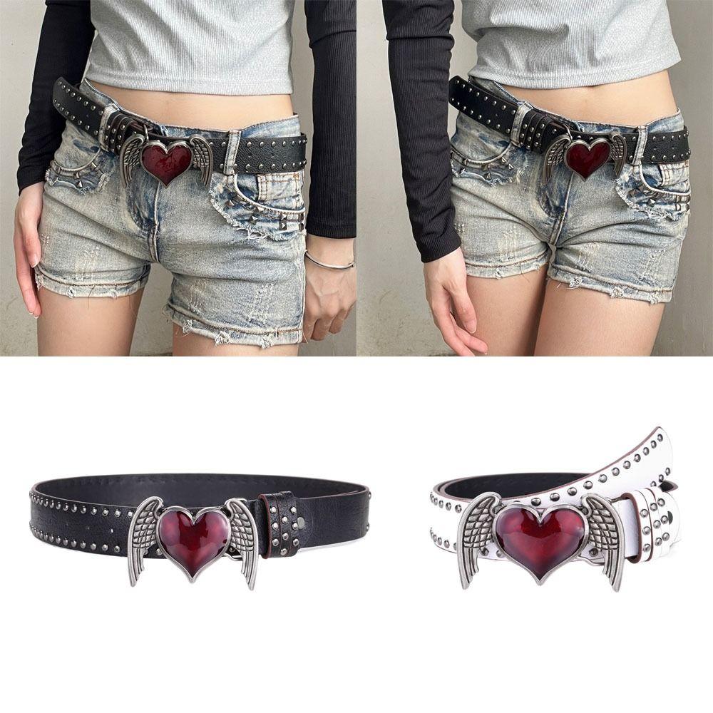 Double Hole Eyelet Grommet Gothic Waistband Trendy PU Leather Waistband Vintage Buckle Waist Belt
