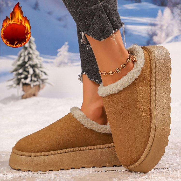 Women's padded lining soft thick bottom heightening home outdoor thickened warm lightweight comfortable one-step cotton shoes snow boots slippers
