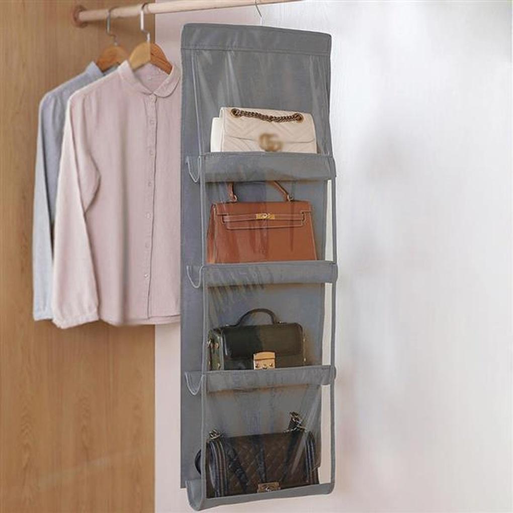 Hanger-type 8-compartment bag organizer for dressing room bag storage