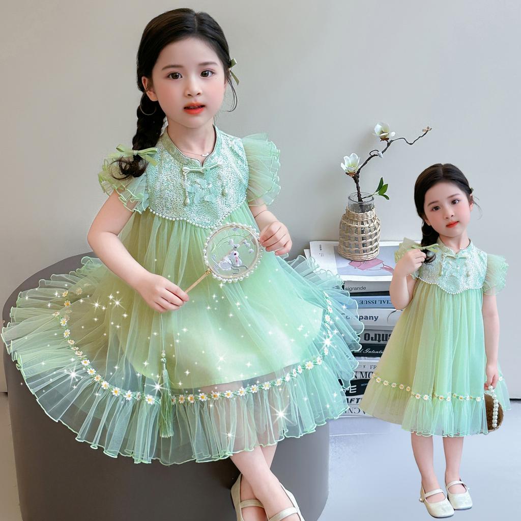 Girls' Summer New Chinese Mesh Skirt Dress