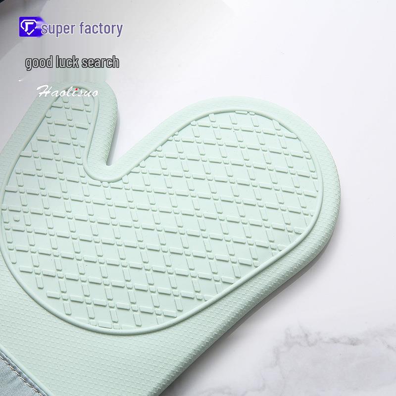 Silicone Heat-Resistant Non-Slip Oven Gloves, Thickened Two-Finger Design for Baking and Microwave Use